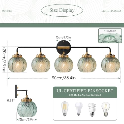 Image of 5-Light Bathroom Vanity Light Green Wall Lights Glass Globe Shade