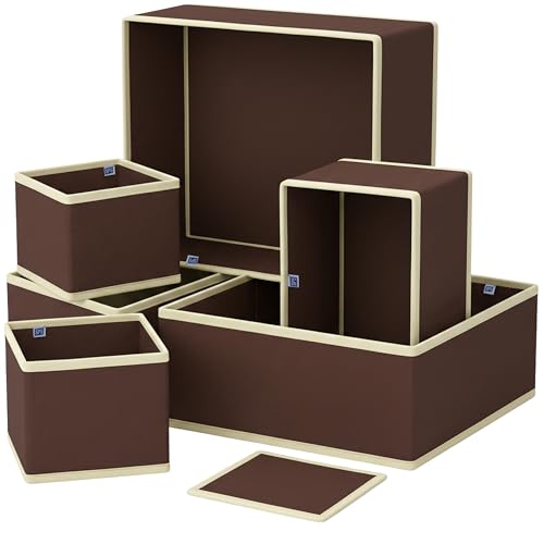 Image of Skrill 6-Piece Foldable Cloth Storage Box Set | Cube Baskets, Bins & Dividers for Closet & Dresser Drawer Organization | Storage for Shirts, Pants, Underwear, Bras, Socks, Inner & More (Brown)