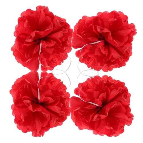 Genérico 4 Pompones De Papel Rojo Para Fiestas, Bolas De Flores De Papel De Seda, Suministros De Decoración Para Bodas, Cumpleaños, Cualquier Fiesta Y Evento