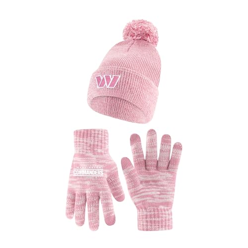 Ultra Game Adults NFL Official Super Soft Winter Beanie Knit Hat with Warm Touch Screen Gloves, Washington Commanders, Pink, One Size