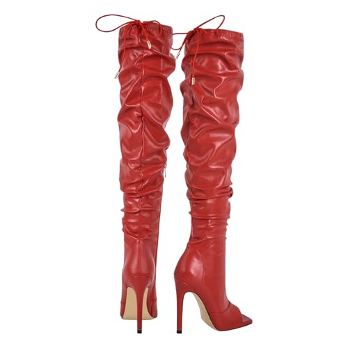 Image of LISHAN Women's Stiletto Heel Zipper Knee /Thigh High Boots Peep /Close Toe Pull on Long Boots