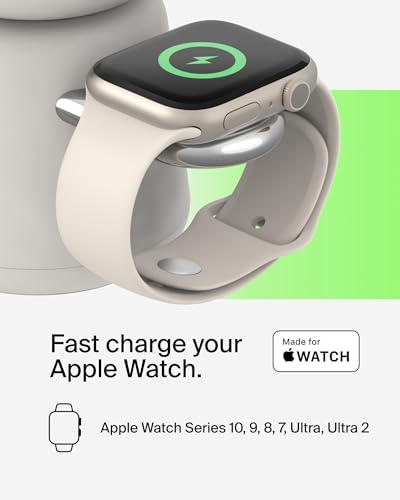 Belkin BoostCharge Pro 2-in-1 Wireless Charger with Qi2 15W, MagSafe-Compatible Charger for iPhone 17, Air, 16, 15, 14 Series, Apple Watch, AirPods & Other Qi2 Enabled Devices, PSU Included - Sand