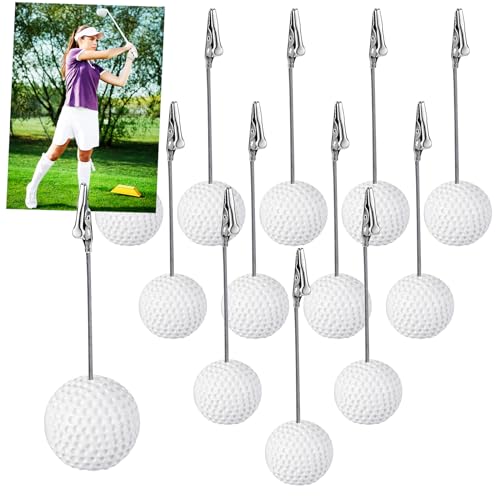Jetec 12 Pcs Resin Sports Ball Base Memo Clips With Alligator Wire Table Number Card Place Holders Photo Stand For Office Menu Wedding Party Events Decoration(Golf)