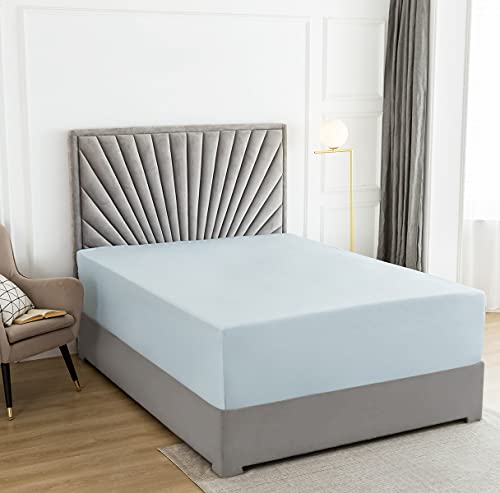 SUSYBAO 1 Piece Fitted Sheet King Size 100% Cotton Powder Blue Bedding Fitted Sheet Deep Pocket Fitted Sheet for Mattress Up to 15 inches Fitted Sheet Only Luxury Quality Ultra Soft Breathable Durable