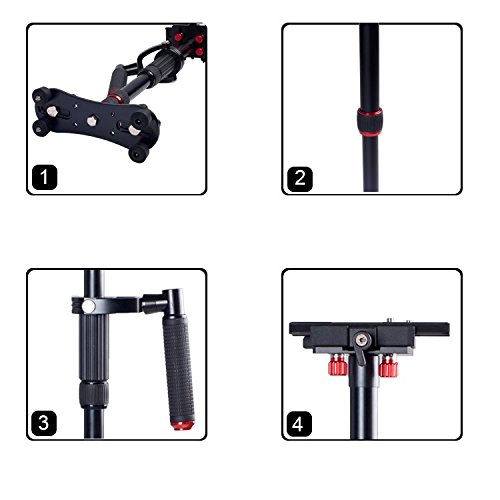 Four detailed views of the KINGJOY VS1047B Glidecam components