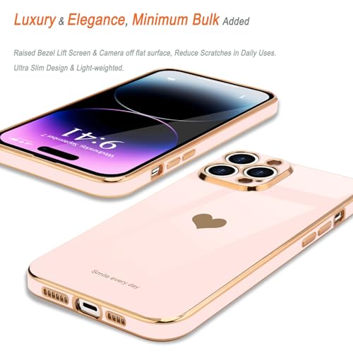 Teageo Kompatibel mit iPhone 14 Pro Hülle, Süße Herz Mädchen Handyhülle Luxuriös Galvanisierte Weich TPU Kameraschutz Kratzfest Stoßfest Schutzhülle Bumper Phone Case für iPhone 14 Pro, Licht Rosa – Bild 4