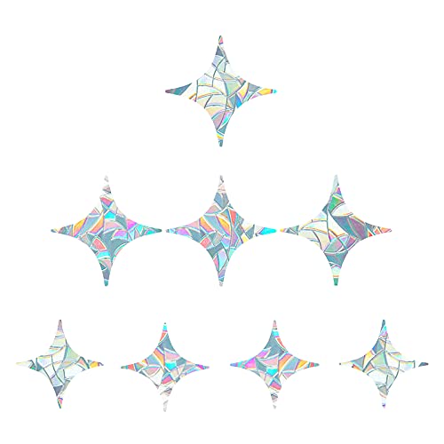Image of GORGECRAFT 8PCS Star Static Window Clings Anti-Collision Prevent Bird Glass Decals Stickers Alert Decals Non Adhesive Prismatic Vinyl Film Deflectors Ring Sun Catcher for Prevent Stop Birds