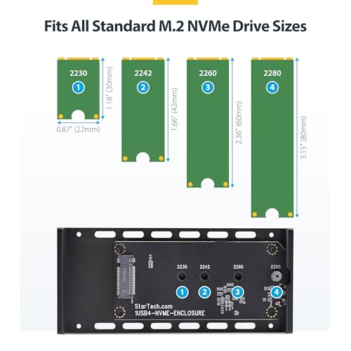 Image of StarTech USB4 40Gbps M.2 NVMe SSD Enclosure (1USB4-NVME-ENCLOSURE) | External USB-C /Thunderbolt host, Aluminum heatsink with thermal pad, B+M and M-Key, PCIe Gen 4, 2230 to 2280