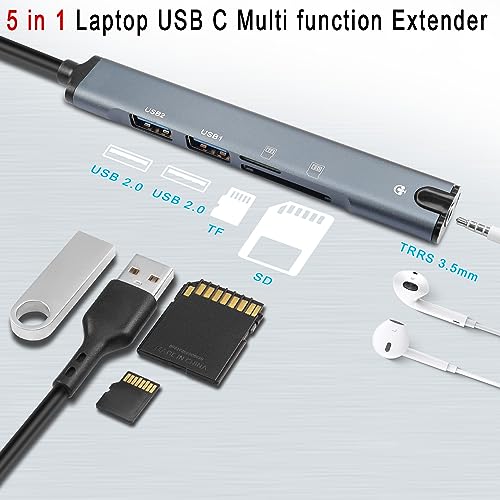 QIANRENON 5 in 1 USB C Multifunctional Docking Station Adapter Type C Male to Dual USB2.0 TRRS 3.5mm Audio TF/SD Card Reader Multi Port Hub Extender - Image 3