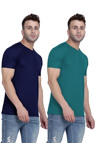 Image of TQH Men Dri Fit Polyester Half Sleeve Round Neck Multicolor t Shirts - Combo Set of 2