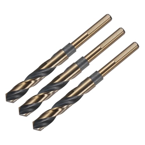 uxcell 3pcs Reduced Shank Twist Drill Bits 14.5mm Black Nitride &amp; Gold Titanium Coated High Speed Steel 4341 with 10mm Shank for Stainless Steel Alloy Metal Plastic Wood