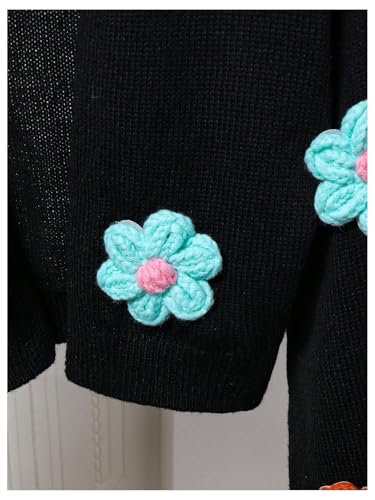 Girl's 3D Floral Cardigan Sweater Cute Long Sleeve Open Front Knit Fall Lightweight Knit Tops4