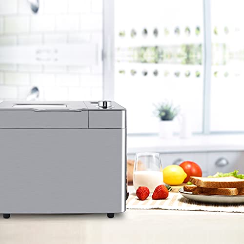 MEYKEY Brotbackautomat mit bis zu 900 g Kapazität, intelligente und automatische Programme, 3 Brotgrößen, 550 W, 36 x 22 x 30 cm, Silber – Bild 4