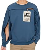 Rundhalsausschnitt, Zugang zu Dialyse, Chemo und Infusion, Baumwoll-Sweatshirt mit Reißverschluss von Handgelenk zu Handgelenk, Blau, Medium