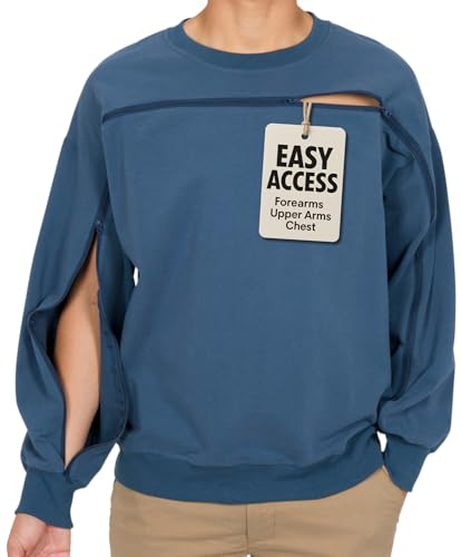 Crewneck | Dialysis, Chemo, and Infusion Access | Cotton Sweatshirt with Wrist-to-Wrist Zipper