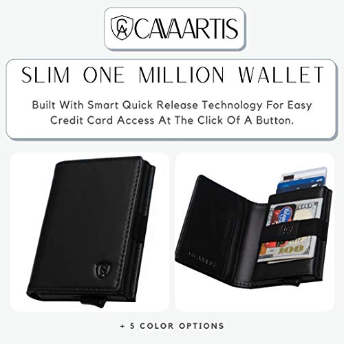 Slim Designer Wallet | Premium Genuine Leather | Smart RFID Protection | Minimalist | Smart Quick Release Cards (Black Caviar, One Million Collection)3