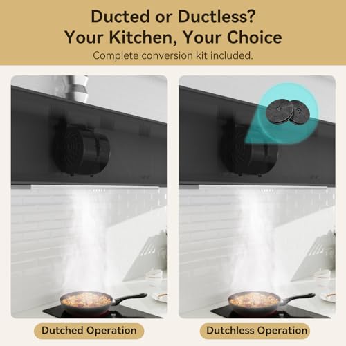Image of Hermitlux 30″ Built-in /Insert Range Hood with Touch /Gesture /Remote Control | 600 CFM Stainless Steel Vent Hood with 3 Speed Ducted /Ductless Convertible, LED Light and Charcoal Filters