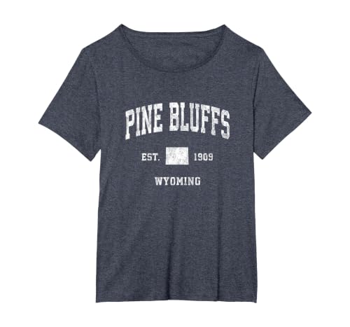 Pine Bluffs Wyoming WY Vintage Athletic Sports Design T-Shirt, Women's Plus, Heather Blue, 1X