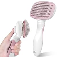 Zivacate Katzenbürste Hundebürste, Selbstreinigende Zupfbürste, Hundekamm Fellbürste Hund Sanft Entfernt Unterwolle, Massage Fellpflege Bürste für Mittel und Langhaar Hunde Katzen - Pink-Weiß