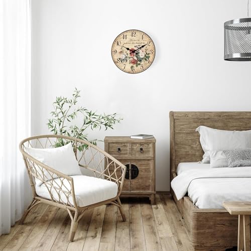 XFM Small Vintage Roses Wall Clocks 10 Inch for Kitchen Home Office - Image 2