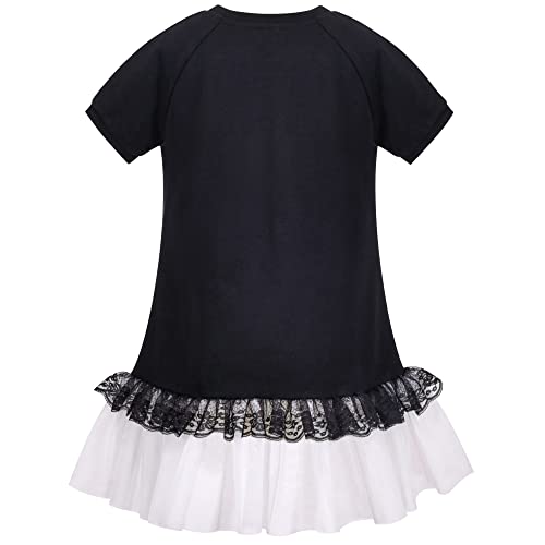 Sunny Fashion Girls Black Tee Dress Pearl Lace White Mini Tulle Casual Size 5-102