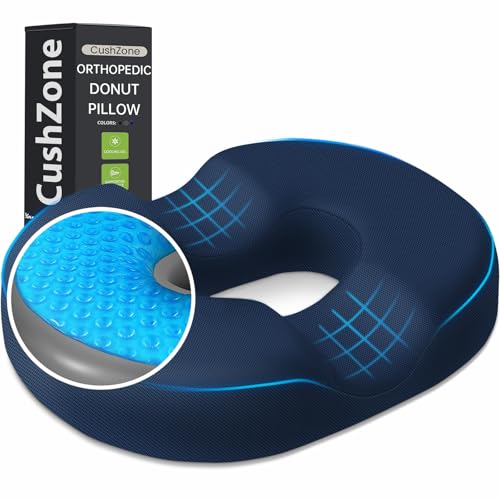 Donut Pillow Seat Cushion - Cooling Gel Floor Pillow, Memory Foam Floor Cushion for Office & Home, Car Seat, Hemorrhoids Pillow, Sciatica & Tailbone Pain Relief Chair Cushion, Blue-XL