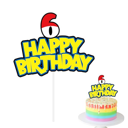 SAVITA Adorno para Tarta de Cumpleaños con Dibujos Animados, Adorno Tarta Feliz Cumpleaños con Números Rojos Blancos Amarillos Decoración Fiesta Temática Anime para Fiestas Cumpleaño (Número 6)