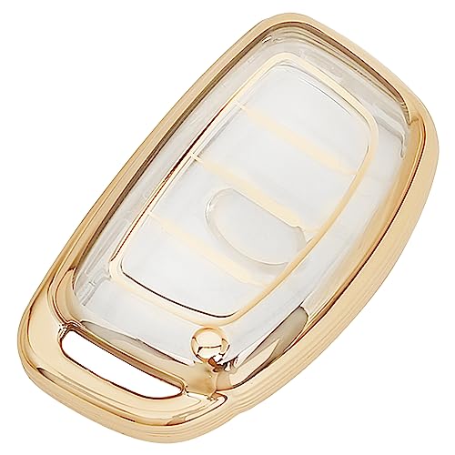 Image of JVCV Soft TPU Transparent Key Cover Compatible with Hyundai Alcazar, Creta, Venue, i20, Tucson, Elantra 4 Button Smart Key - Stylish Protective Case for Car Remote (Transparent Gold)