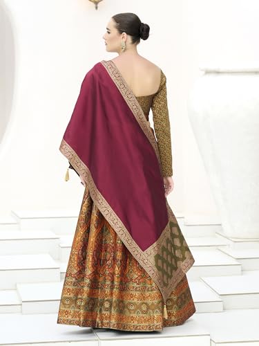 Image of PURVAJA Women's Kanjiwaram Semi-Stitched Lehenga choli