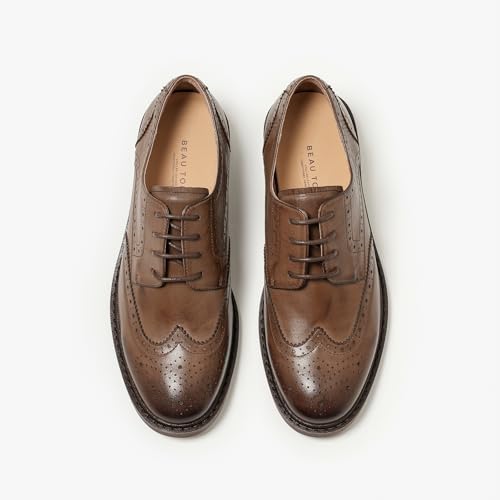 Image of BEAU TODAY Oxford Shoes for Women,Leather Brogue Dress Shoes,Comfort Brethable Ladies Lace-up Handmade Wingtip Shoes for Business Work