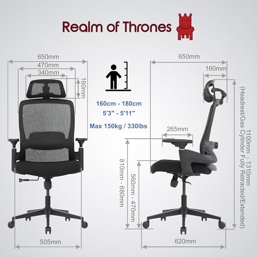 Chaise de bureau ergonomique haut de gamme AVALON avec base en acier robuste