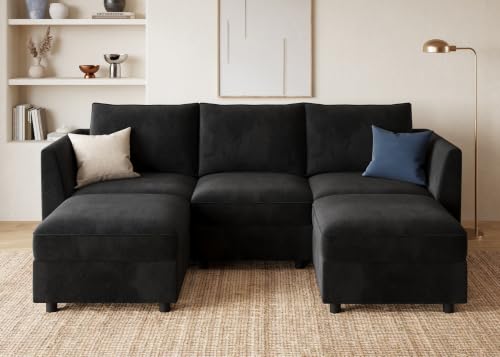 Image of HONBAY Modular Sectional U Shaped Sofa with Storage,Black