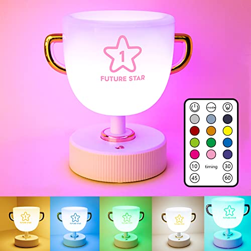 Ourobot Night Light For Kids, Champion Cup Cute Lamp, 10 Colors Kids Night Light For Kids Room, Usb Rechargeable, Can Be Controlled Remotely By Remote Control, Can Be Timed #TOP5