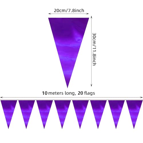 Image of 40M /130FT Purple Triangle Pennant Banner Flag Metallic Fabric Bunting Garland for Christmas Graduation Wedding Engagement Anniversary Bachelorette Birthday Bridal Shower Valentines Hen Party Supplies