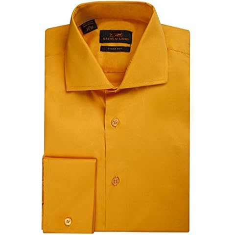 Steven Land Men's TA214 Trim Fit French Cuff Cotton Solid Sateen Dress Shirt - Tangerine - 14.5 2-3 Cover