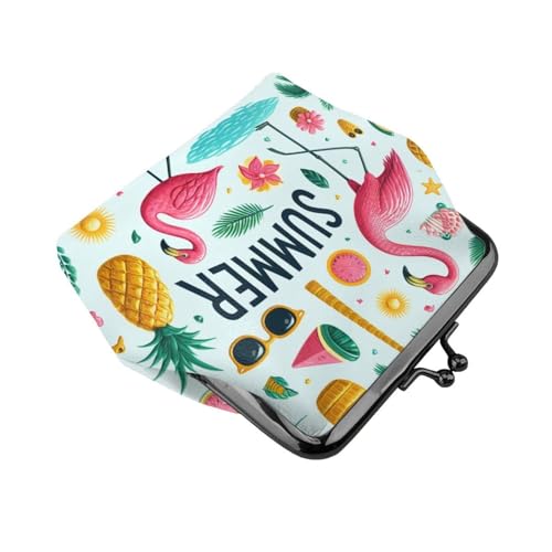 Pu Leather Buckle Coin Purse Flamingo-Sunglasses-Pineapples-Palm Girls Kiss-Lock Change Purse Wallets3