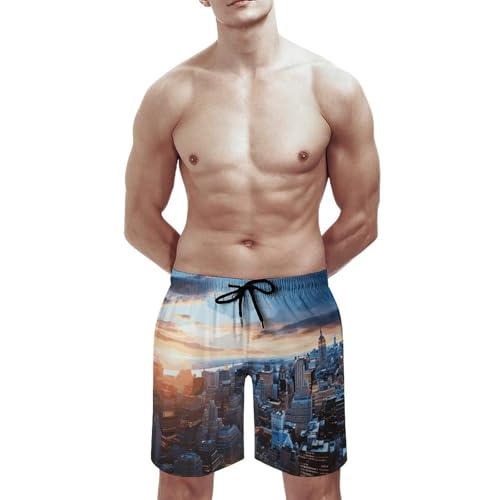 Men's New York City Skyline Swim Trunks, Quick-Dry Beach Shorts, Bathing Suit with Mesh Lining and Pocket2