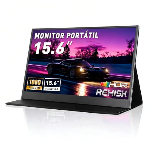 Monitor Portátil 15.6" Full HD 1080P IPS - Tela Portátil para Notebook e Extensor de Tela, HDR, com Alto-falantes e Capa Magnética Integral, USB-C Mini HDMI para Laptop, Celular