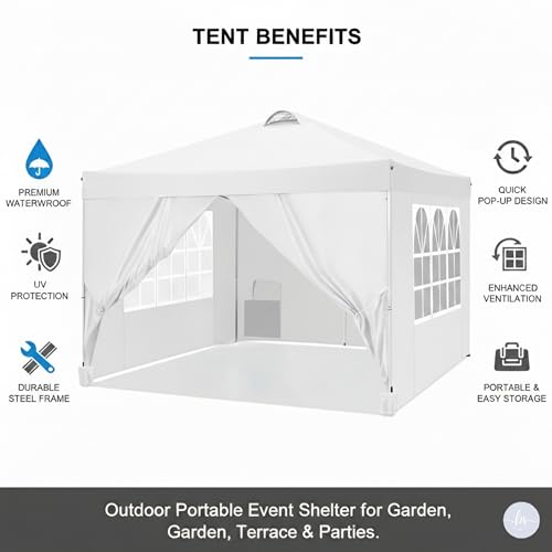 Image of PERGOLA Design 10x10 Heavy Duty 30KG Canopy Tent with Window Side Walls & Curtains | Premium Waterproof Pop Up Gazebo Outdoor Portable Event Shelter for Garden, Terrace & Parties (White)