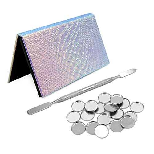 Empty Makeup Eyeshadow Palette Set, Rainbow Mermaid Makeup Palette, 18 Pcs Round Metal Tin Palette Pans and 1 Depotting Spatula for DIY Eye Shadow and Blush