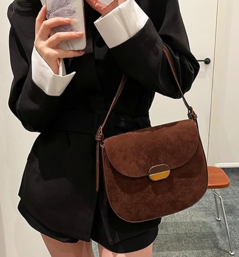 Burgundy Suede Shoulder Bags For Women Brown Suede Small Trendy Wine Crossbody Bag Saddle Suede Satchel Bag2