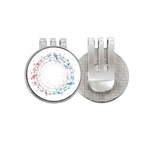 Marcador de pelota de golf con clip magnético azul y rojo en diseño redondo