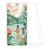 ESCAMOT Bedruckte Hülle + 2 Glas Schutzfolie Kompatibel mit Huawei Nexus 6P, Stoßfeste Weiche Cover & HD Klare Tempered Glass Folie (Schwimmende)