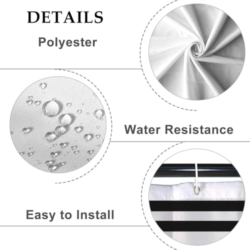 Rideau de douche noir 75x190 en tissu polyester souple lavable en machine - 7