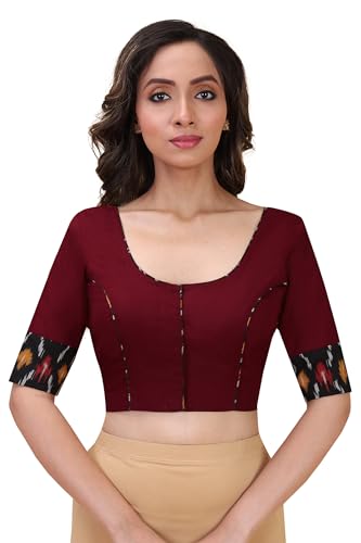 Image of RENE Half Sleeve Pure Cotton Maroon Women Blouse(D-005690-@@P)