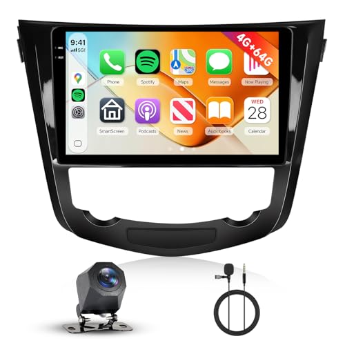 Hodozzy 4G+64G Autoradio pour Nissan X-Trail Qashqai J11 T32 Rouge 2014-2018 Android Écran Tactile 10 Pouces GPS Carplay Android Auto sans Fil, Radio 2 Din...