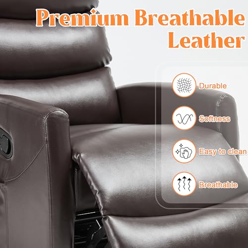Image of Manual Swivel Rocker Recliner Chair for Adults, Overstuffed Reclining Glider Chair for Nursing with Vibration Massage & Heat, Living Room Rocking Recliner 3-Stage backrest, Faux Leather Brown
