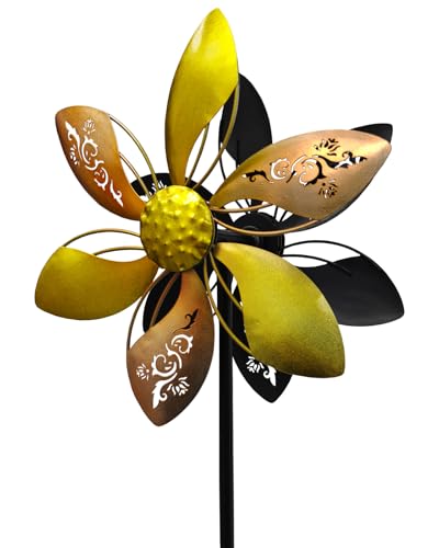 Image of Double-Sided Metal Wind Spinner for Yard, 37 inch Kinetic Garden Decor | Weather-Resistant Finish, Smooth Spinning Motion, Sturdy 5-Prong Stake, Quick Assembly, Ideal for Lawns, Gardens, and Patios