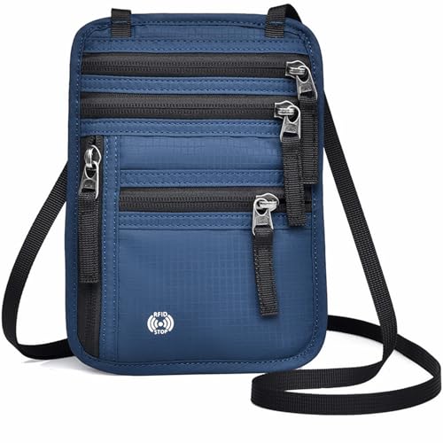 Pochette tour de cou de voyage bleu azur pour l'organisation à l'aéroport