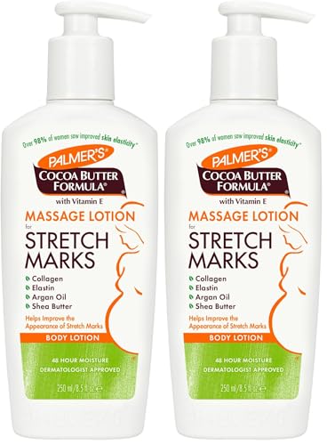 Palmer's Cocoa Butter Formula Massage Lotion for Stretch Marks, Pregnancy Skin Care, Belly Cream with Collagen, Elastin, Argan Oil and Shea Butter, 8.5 Ounces (Pack of 2)